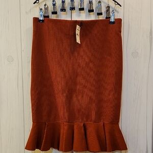Express Rust Pencil Skirt with Ruffle Hem